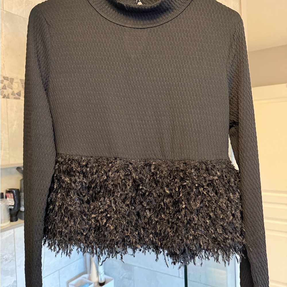 Anthropologie Black Textured Crew Neck Sweater